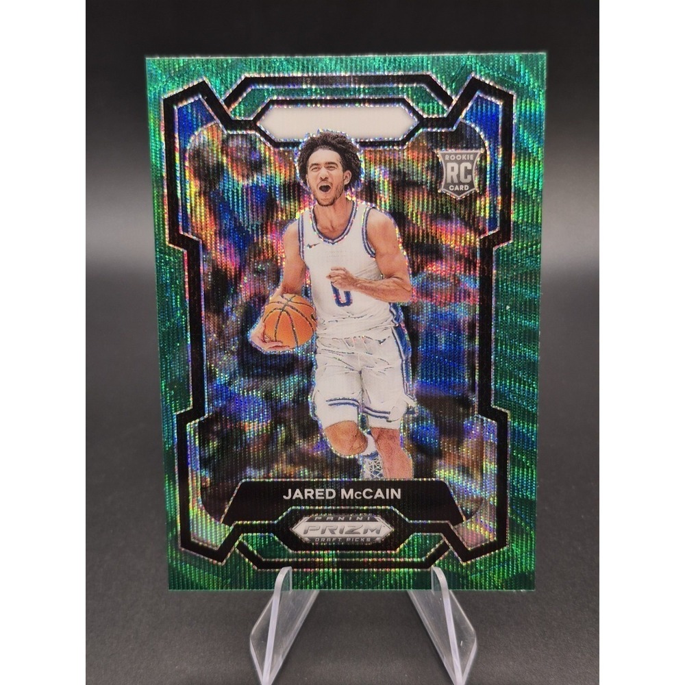 2024 Panini Jared McCain 35 Rookie Green Wave Prizm Duke Blue Devils RC